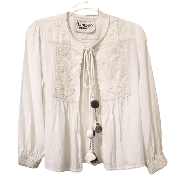 New Anthropologie Rubiya Kimono Bamboo Top by Conditions Apply $118 Ivory - Picture 1 of 6